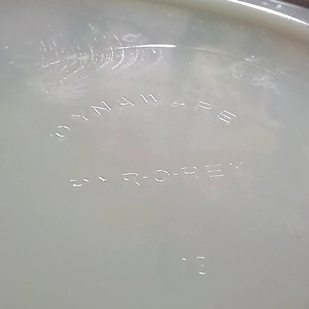 Vintage Dynaware pyr-o-rey milk glass casserole with brown flowers